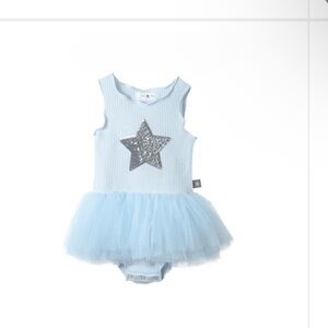 Charming Light Blue Tutu Onesie with Silver Star by Petite Hailey